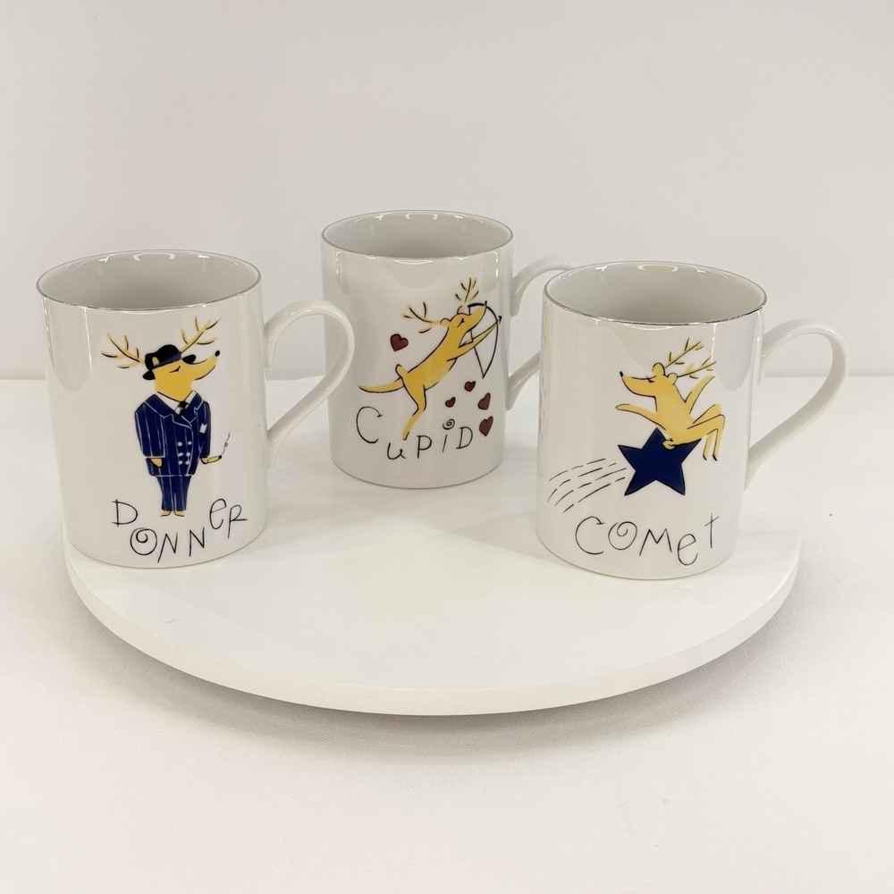 Pottery Barn Reindeer Mugs Christmas - Comet, Cupid & Donner Coffee Tea Cup